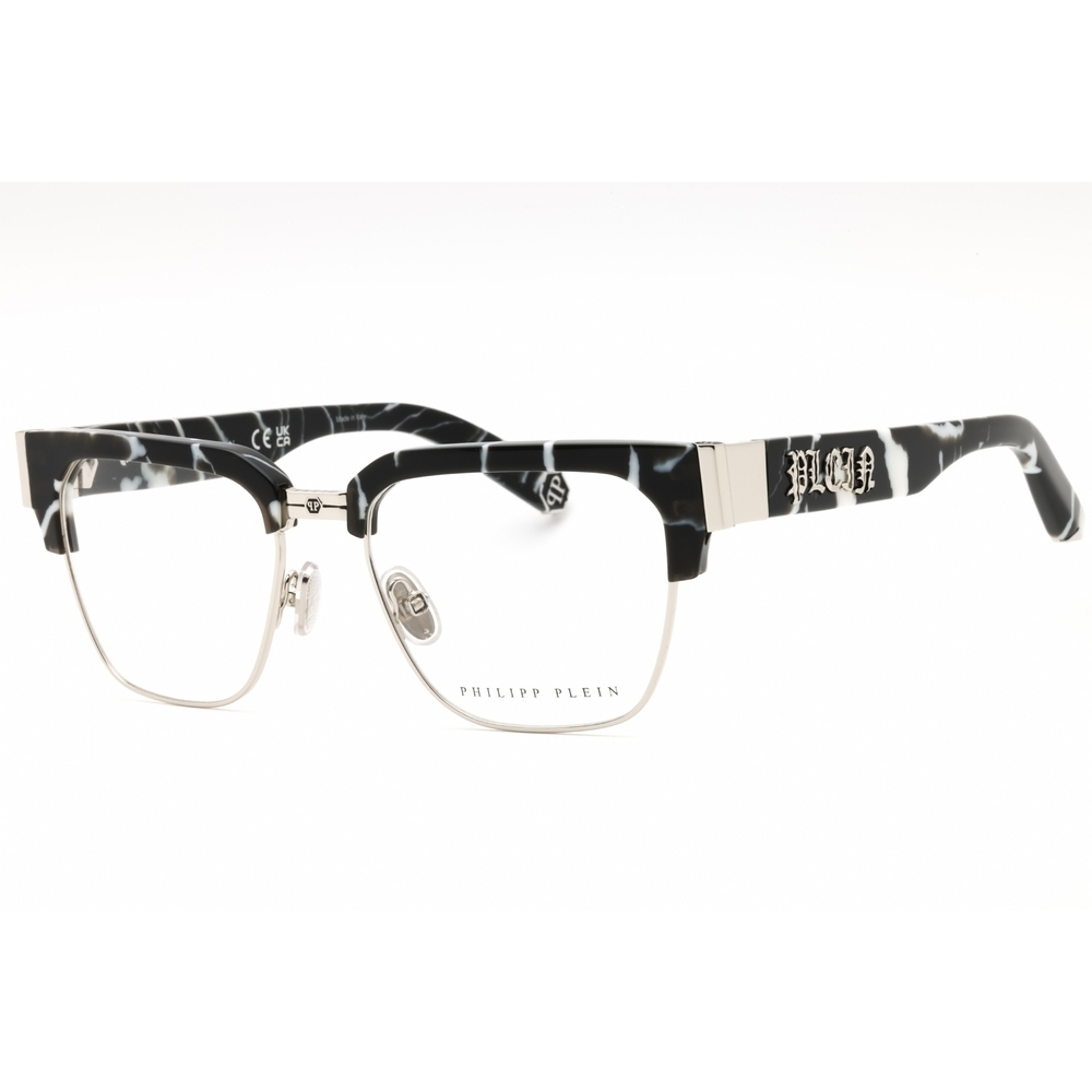 Philipp Plein VPP113M Eyeglasses Marbled Black Metal Rectangular